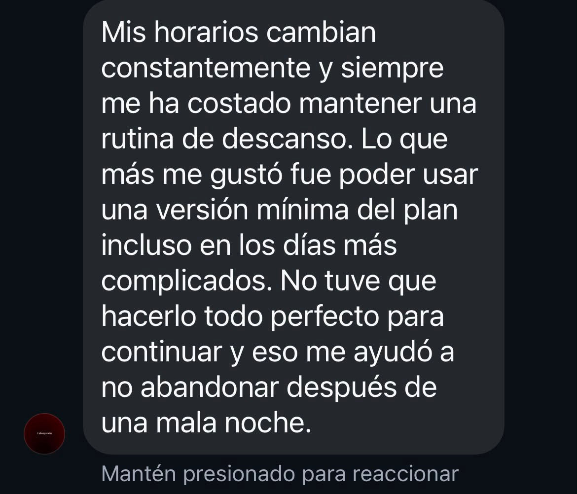 Testimonio sobre mantener el plan con horarios cambiantes